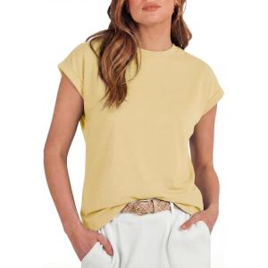 imageGRECERELLE Womens Summer Tops Cap Sleeve Basic Tee Shirts Casual Tank Top Loose Crew Neck 2026 Trendy Clothes S2XLButter Yellow