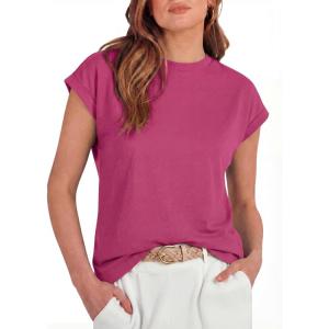 imageGRECERELLE Womens Summer Tops Cap Sleeve Basic Tee Shirts Casual Tank Top Loose Crew Neck 2026 Trendy Clothes S2XLHot Pink