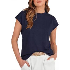 imageGRECERELLE Womens Summer Tops Cap Sleeve Basic Tee Shirts Casual Tank Top Loose Crew Neck 2026 Trendy Clothes S2XLNavy Blue