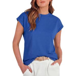 imageGRECERELLE Womens Summer Tops Cap Sleeve Basic Tee Shirts Casual Tank Top Loose Crew Neck 2026 Trendy Clothes S2XLRoyal Blue