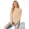 imageGRECERELLE Womens 2026 Fall amp Winter Fashion Sweater Crewneck Long Sleeve Cable Knit Chunky Vintage Casual Pullover TopsApricot