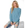 imageGRECERELLE Womens 2026 Fall amp Winter Fashion Sweater Crewneck Long Sleeve Cable Knit Chunky Vintage Casual Pullover TopsSky Blue
