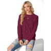 imageGRECERELLE Womens 2026 Fall amp Winter Fashion Sweater Crewneck Long Sleeve Cable Knit Chunky Vintage Casual Pullover TopsWine Red
