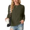 imageGRECERELLE Womens 2026 Fall amp Winter Fashion Sweater Crewneck Long Sleeve Cable Knit Chunky Vintage Casual Pullover TopsArmy Green