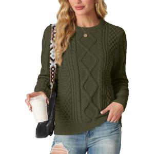 imageGRECERELLE Womens 2026 Fall amp Winter Fashion Sweater Crewneck Long Sleeve Cable Knit Chunky Vintage Casual Pullover TopsArmy Green
