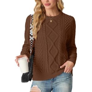 imageGRECERELLE Womens 2026 Fall amp Winter Fashion Sweater Crewneck Long Sleeve Cable Knit Chunky Vintage Casual Pullover TopsCoffee