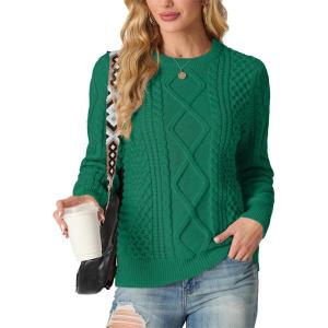 imageGRECERELLE Womens 2026 Fall amp Winter Fashion Sweater Crewneck Long Sleeve Cable Knit Chunky Vintage Casual Pullover TopsDark Green