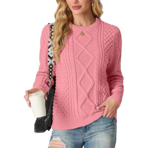 imageGRECERELLE Womens 2026 Fall amp Winter Fashion Sweater Crewneck Long Sleeve Cable Knit Chunky Vintage Casual Pullover TopsPink
