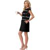 imageGRECERELLE 2026 Womens Summer Dresses Round Neck Sleeveless Tie Waist Casual Shirt Dress with PocketsBlack White Wave