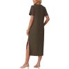 imageGRECERELLE Midi Dresses for Women  WrinkleFree Crewneck Split Long Dress for Work Travel Casual Versatile with PocketArmy Green