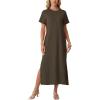 imageGRECERELLE Midi Dresses for Women  WrinkleFree Crewneck Split Long Dress for Work Travel Casual Versatile with PocketArmy Green