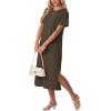 imageGRECERELLE Midi Dresses for Women  WrinkleFree Crewneck Split Long Dress for Work Travel Casual Versatile with PocketArmy Green