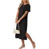 imageGRECERELLE Midi Dresses for Women  WrinkleFree Crewneck Split Long Dress for Work Travel Casual Versatile with PocketBlack