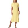 imageGRECERELLE Midi Dresses for Women  WrinkleFree Crewneck Split Long Dress for Work Travel Casual Versatile with PocketButter Yellow