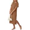 imageGRECERELLE Midi Dresses for Women  WrinkleFree Crewneck Split Long Dress for Work Travel Casual Versatile with PocketCamel