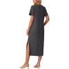 imageGRECERELLE Midi Dresses for Women  WrinkleFree Crewneck Split Long Dress for Work Travel Casual Versatile with PocketDark Gray