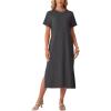 imageGRECERELLE Midi Dresses for Women  WrinkleFree Crewneck Split Long Dress for Work Travel Casual Versatile with PocketDark Gray