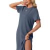 imageGRECERELLE Midi Dresses for Women  WrinkleFree Crewneck Split Long Dress for Work Travel Casual Versatile with PocketDenim Blue