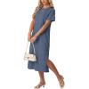 imageGRECERELLE Midi Dresses for Women  WrinkleFree Crewneck Split Long Dress for Work Travel Casual Versatile with PocketDenim Blue