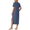 imageGRECERELLE Midi Dresses for Women  WrinkleFree Crewneck Split Long Dress for Work Travel Casual Versatile with PocketDenim Blue