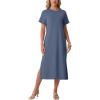 imageGRECERELLE Midi Dresses for Women  WrinkleFree Crewneck Split Long Dress for Work Travel Casual Versatile with PocketDenim Blue