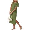 imageGRECERELLE Midi Dresses for Women  WrinkleFree Crewneck Split Long Dress for Work Travel Casual Versatile with PocketDill Green