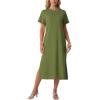 imageGRECERELLE Midi Dresses for Women  WrinkleFree Crewneck Split Long Dress for Work Travel Casual Versatile with PocketDill Green