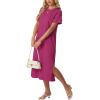 imageGRECERELLE Midi Dresses for Women  WrinkleFree Crewneck Split Long Dress for Work Travel Casual Versatile with PocketHot Pink