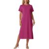 imageGRECERELLE Midi Dresses for Women  WrinkleFree Crewneck Split Long Dress for Work Travel Casual Versatile with PocketHot Pink