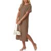 imageGRECERELLE Midi Dresses for Women  WrinkleFree Crewneck Split Long Dress for Work Travel Casual Versatile with PocketLight Coffee
