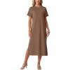 imageGRECERELLE Midi Dresses for Women  WrinkleFree Crewneck Split Long Dress for Work Travel Casual Versatile with PocketLight Coffee
