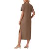 imageGRECERELLE Midi Dresses for Women  WrinkleFree Crewneck Split Long Dress for Work Travel Casual Versatile with PocketLight Coffee