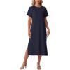 imageGRECERELLE Midi Dresses for Women  WrinkleFree Crewneck Split Long Dress for Work Travel Casual Versatile with PocketNavy Blue