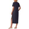imageGRECERELLE Midi Dresses for Women  WrinkleFree Crewneck Split Long Dress for Work Travel Casual Versatile with PocketNavy Blue