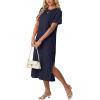 imageGRECERELLE Midi Dresses for Women  WrinkleFree Crewneck Split Long Dress for Work Travel Casual Versatile with PocketNavy Blue