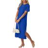 imageGRECERELLE Midi Dresses for Women  WrinkleFree Crewneck Split Long Dress for Work Travel Casual Versatile with PocketRoyal Blue