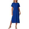 imageGRECERELLE Midi Dresses for Women  WrinkleFree Crewneck Split Long Dress for Work Travel Casual Versatile with PocketRoyal Blue