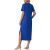 imageGRECERELLE Midi Dresses for Women  WrinkleFree Crewneck Split Long Dress for Work Travel Casual Versatile with PocketRoyal Blue