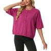 imageGRECERELLE Short Sleeve Cardigan for Women Lightweight Button Down Casual Cropped Knit Sweater TopsHot Pink