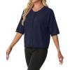 imageGRECERELLE Short Sleeve Cardigan for Women Lightweight Button Down Casual Cropped Knit Sweater TopsNavy Blue