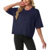 imageGRECERELLE Short Sleeve Cardigan for Women Lightweight Button Down Casual Cropped Knit Sweater TopsNavy Blue