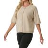 imageGRECERELLE Short Sleeve Cardigan for Women Lightweight Button Down Casual Cropped Knit Sweater TopsOatmeal
