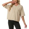 imageGRECERELLE Short Sleeve Cardigan for Women Lightweight Button Down Casual Cropped Knit Sweater TopsOatmeal