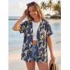 imageGRECERELLE Short Sleeve Cardigan for Women Lightweight Summer with Pockets Open Front Casual Beach Cover Ups 2026Colorful Banana Leaf