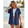 imageGRECERELLE Short Sleeve Cardigan for Women Lightweight Summer with Pockets Open Front Casual Beach Cover Ups 2026Dark Blue