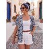 imageGRECERELLE Short Sleeve Cardigan for Women Lightweight Summer with Pockets Open Front Casual Beach Cover Ups 2026Dark Blue Palm Leaf