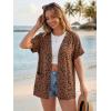imageGRECERELLE Short Sleeve Cardigan for Women Lightweight Summer with Pockets Open Front Casual Beach Cover Ups 2026Leopard Print Coffee