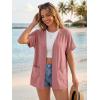 imageGRECERELLE Short Sleeve Cardigan for Women Lightweight Summer with Pockets Open Front Casual Beach Cover Ups 2026Peach Pink