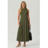 imageGRECERELLE Womens 2026 Spring Summer Casual Mock Neck Sleeveless Flared Maxi Dress with Pockets XS  3XLArmy Green