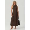 imageGRECERELLE Womens 2026 Spring Summer Casual Mock Neck Sleeveless Flared Maxi Dress with Pockets XS  3XLDark Coffee
